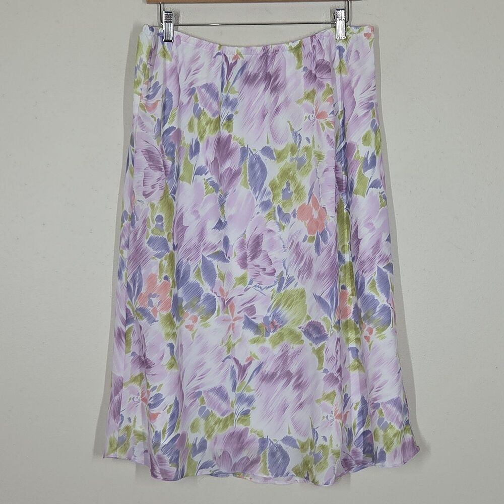 Vtg 90s Y2K Pastel Floral Purple Midi Skirt Cottagecore Fairy Romantic Indie 14